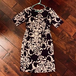 Black/White Pattern Short-Sleeved Dress, 10 Petite